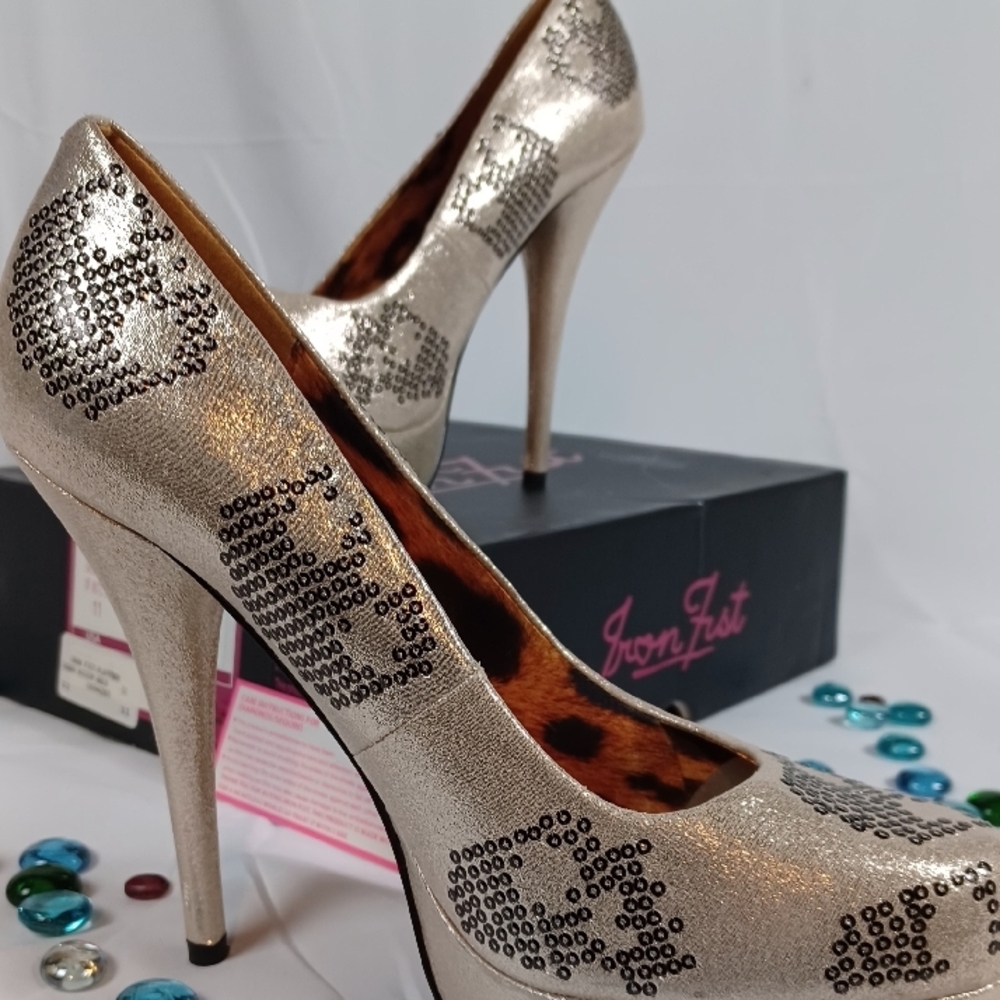 YRU Silver Sequin Women's Platform Heels - Picture 2 of 11